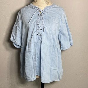 ON lace-up Chambray Top
